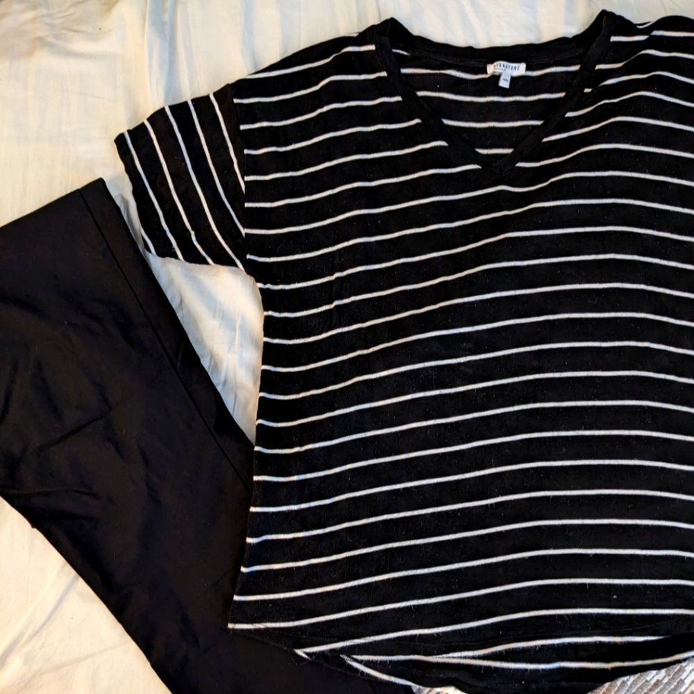 Oversized black and white striped knit tee